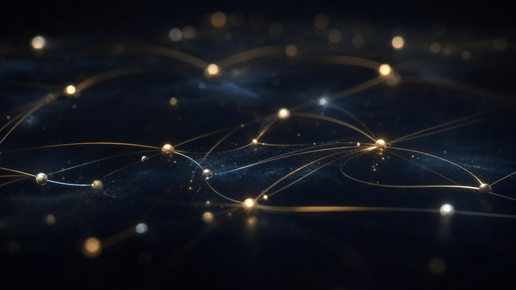 Abstract visualization of an intelligent network with glowing nodes representing a business assistant